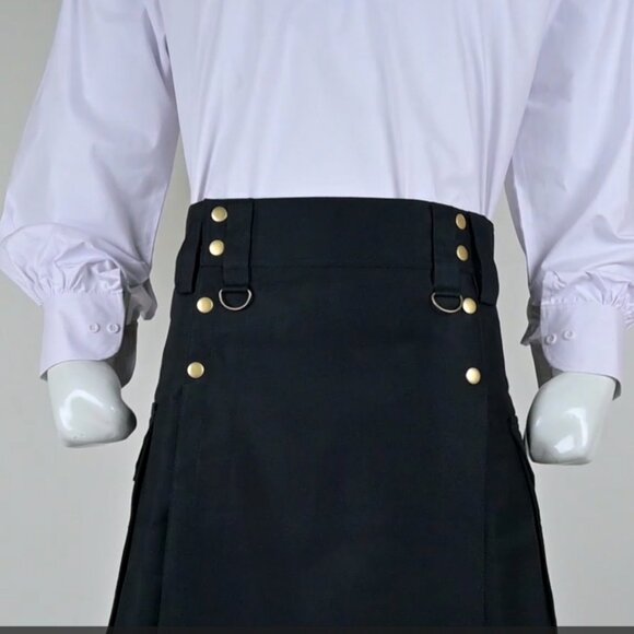 Scottish Men Highlander Kilt Black Men Cotton kilt With 6 pockets NEW - Picture 1 of 6